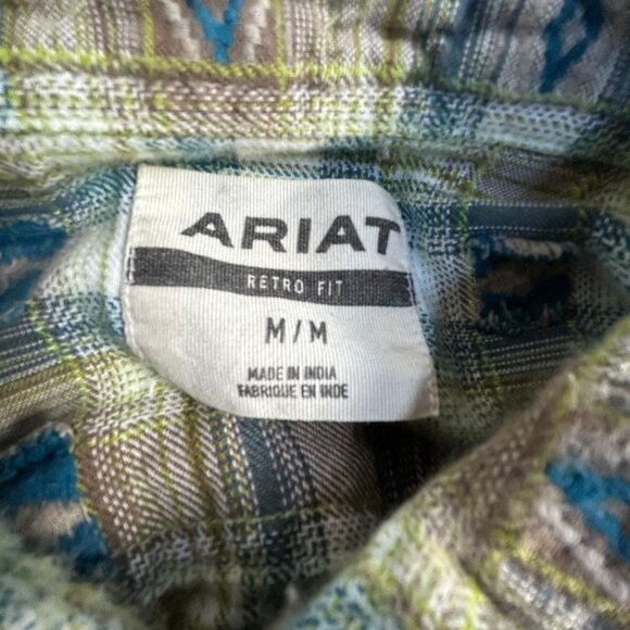 Ariat Retro Fit Mens Plaid Long Sleeve Button-Up Snap Shirt Medium Brown/Blue - Picture 4 of 12